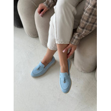 Ніжно-блакитні замшеві лофери на низькому ходу Арт. 156-6